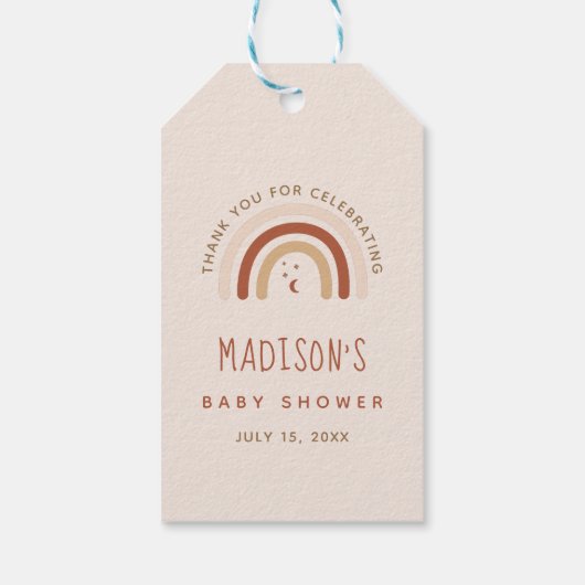 Cute Boho Rainbow Terracotta Baby shower Moon Star Cadeaulabel (Achterkant)