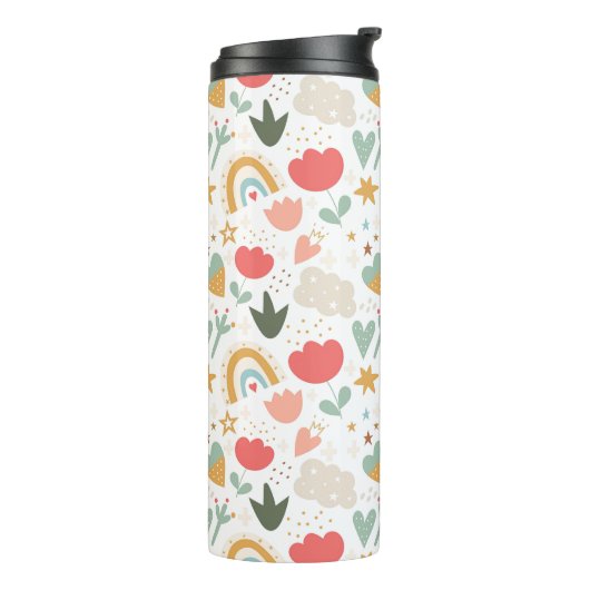 Cute Boho Rainbows, Hearts, and Flowers Thermosbeker (Gedraaid links)