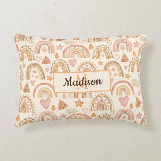 Cute Boho Rainbows Pattern Custom Monogram Name Accent Kussen (Voorkant)