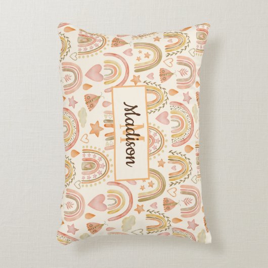 Cute Boho Rainbows Pattern Custom Monogram Name Accent Kussen (Voorkant(Verticaal))