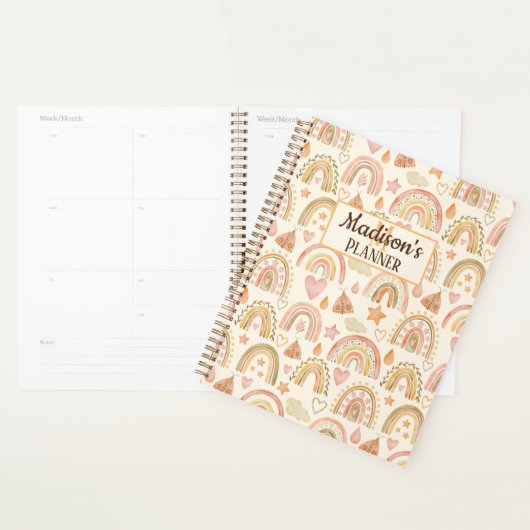 Cute Boho Rainbows Pattern Custom Name Planner (Display)