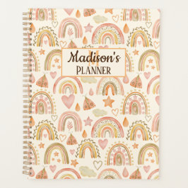 Cute Boho Rainbows Pattern Custom Name Planner