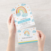 Cute Boho Regenboog Wolken Baby Shower All In One Uitnodiging (Afscheurbaar)
