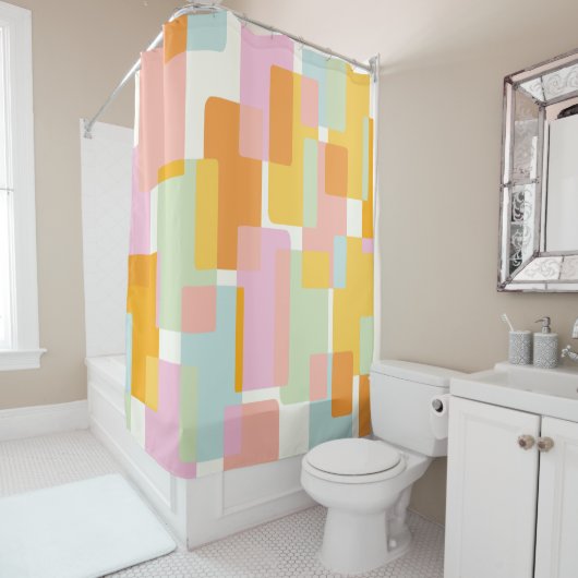 Cute Boho Retro Pastel Geometric Shape Art Douchegordijn (In situ)