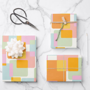 Cute Boho Retro Pastel Geometric Shape Art Inpakpapier Vel