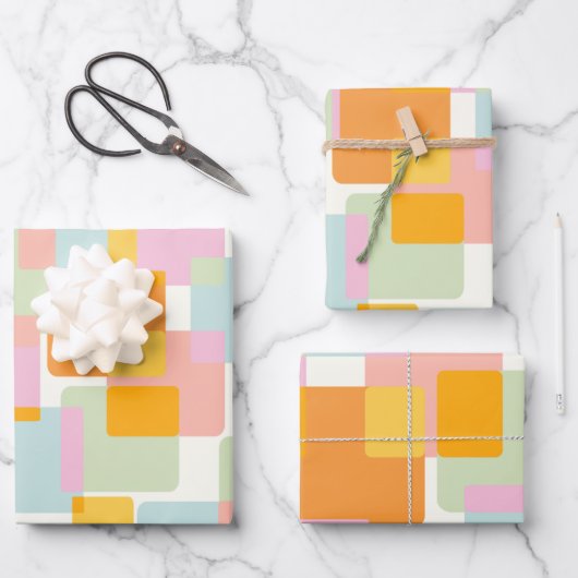 Cute Boho Retro Pastel Geometric Shape Art Inpakpapier Vel (Voorkant)