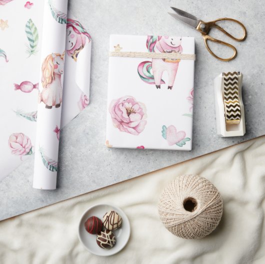 Cute boho roze eenhoorns florale baby shower cadeaupapier (Crafts)