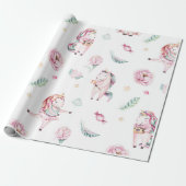 Cute boho roze eenhoorns florale baby shower cadeaupapier (Uitgerold)
