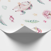 Cute boho roze eenhoorns florale baby shower cadeaupapier (Hoek)