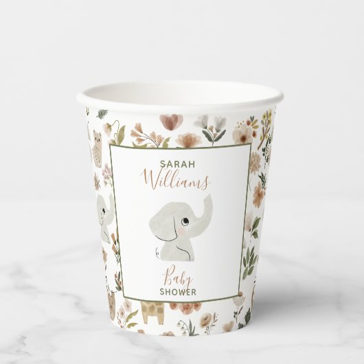 Cute Boho Safari Anamials Baby shower Paper Cups Papieren Bekers (Voorkant)
