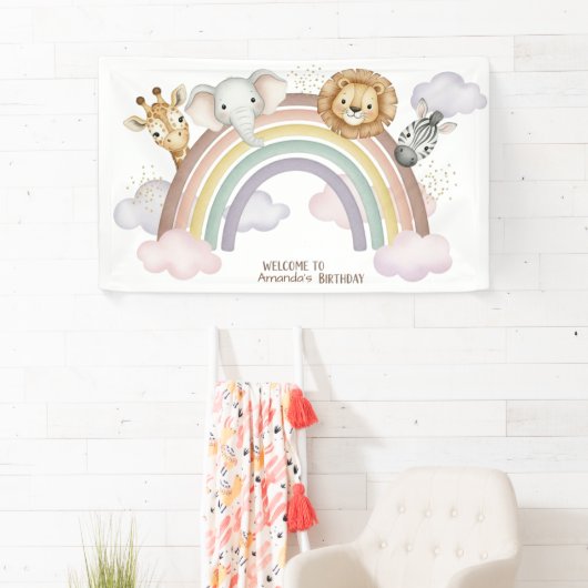 Cute Boho Safari Animals 1st Birthday Banner (Insitu)