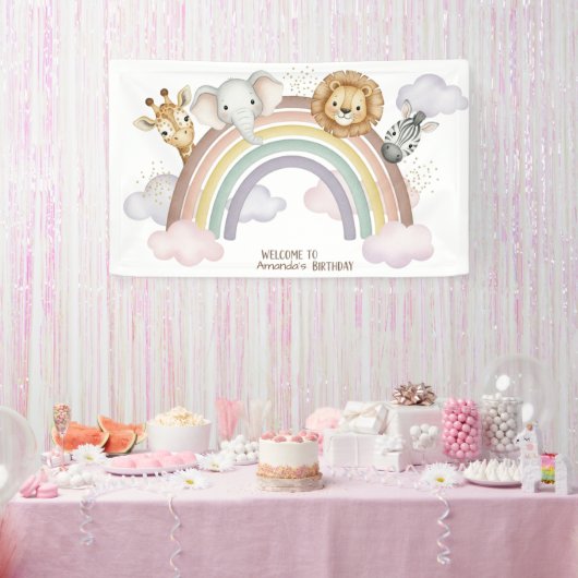 Cute Boho Safari Animals 1st Birthday Banner (Feest)