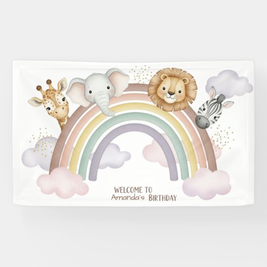 Cute Boho Safari Animals 1st Birthday Banner (Horizontaal)