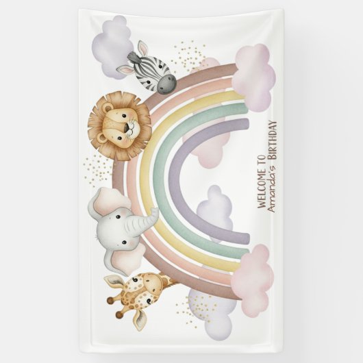 Cute Boho Safari Animals 1st Birthday Banner (Verticaal)