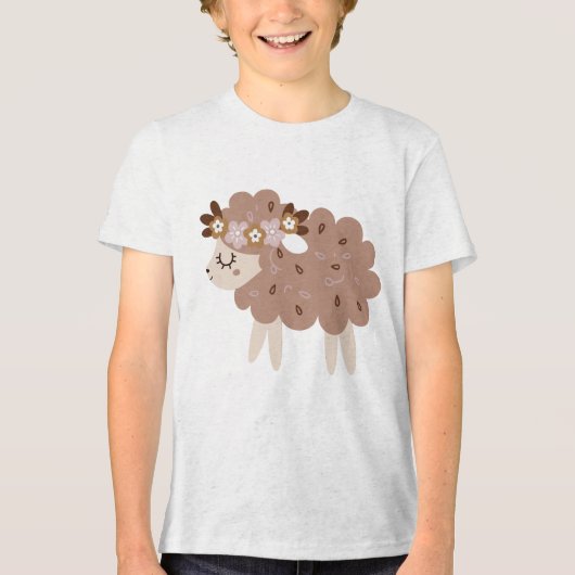 Cute Boho Sheep with Floral Crown Pastel Nursery  Tri-Blend Shirt (Voorkant)