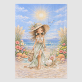 Cute Boho stijl meisjesachtige strand scene decoup Tissuepapier