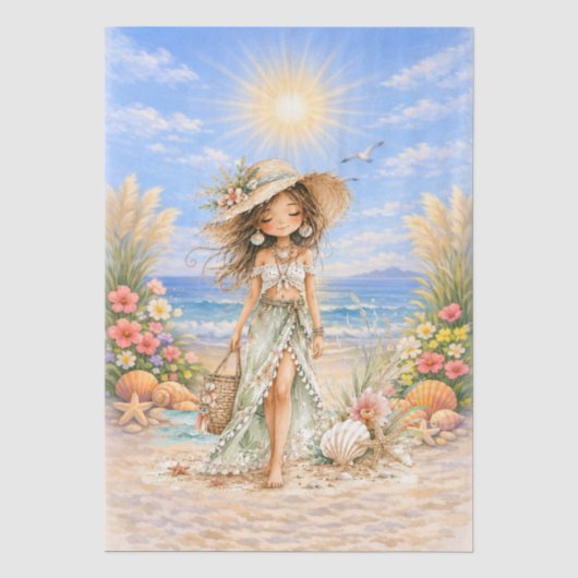 Cute Boho stijl meisjesachtige strand scene decoup Tissuepapier (Voorkant)