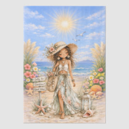 Cute Boho stijl meisjesachtige strand scene decoup Tissuepapier