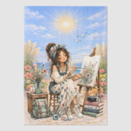 Cute Boho stijl meisjesachtige strand scene decoup Tissuepapier