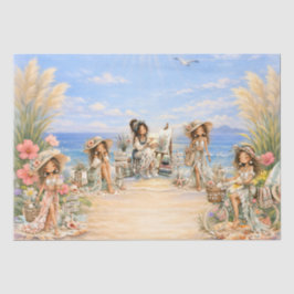 Cute Boho stijl meisjesachtige strand scene decoup Tissuepapier