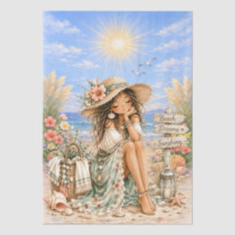 Cute Boho stijl meisjesachtige strand scene decoup Tissuepapier