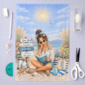Cute Boho stijl meisjesachtige strand scene decoup Tissuepapier (Craft)