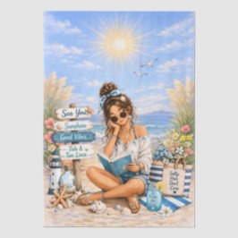 Cute Boho stijl meisjesachtige strand scene decoup Tissuepapier