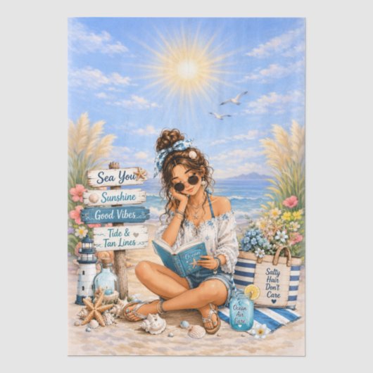 Cute Boho stijl meisjesachtige strand scene decoup Tissuepapier (Voorkant)