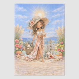Cute Boho stijl meisjesachtige strand scene decoup Tissuepapier