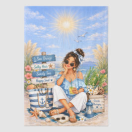 Cute Boho stijl meisjesachtige strand scene decoup Tissuepapier
