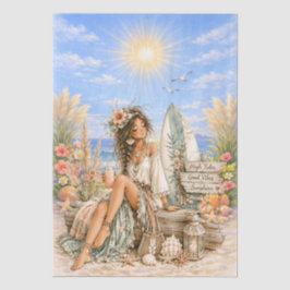 Cute Boho stijl meisjesachtige strand scene decoup Tissuepapier