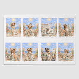 Cute Boho stijl meisjesachtige strand scene decoup Tissuepapier