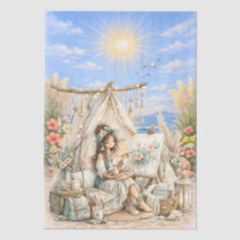 Cute Boho stijl meisjesachtige strand scene decoup Tissuepapier
