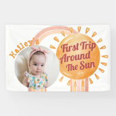 Cute Boho Sun First Birthday Foto Spandoek (Horizontaal)