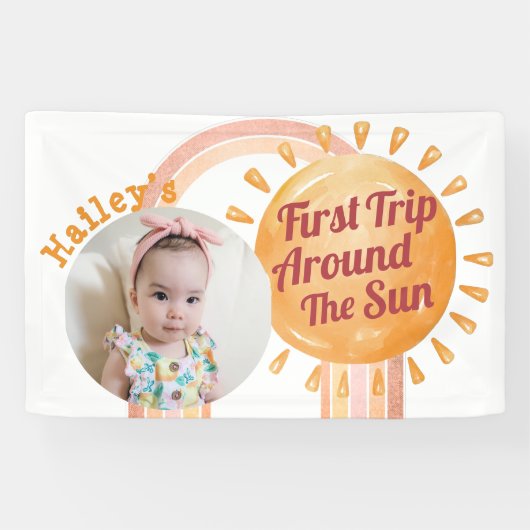 Cute Boho Sun First Birthday Foto Spandoek (Horizontaal)