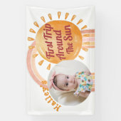 Cute Boho Sun First Birthday Foto Spandoek (Verticaal)