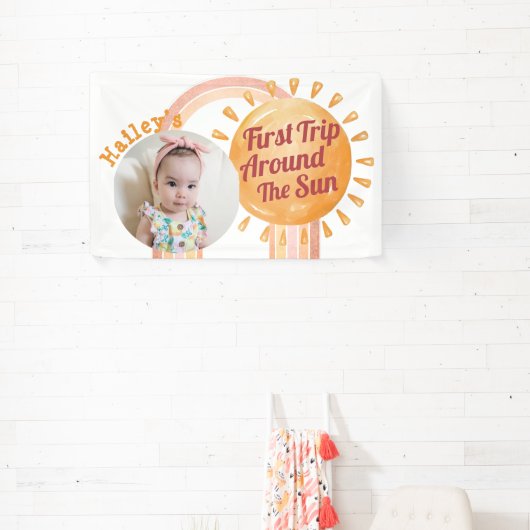 Cute Boho Sun First Birthday Foto Spandoek (Insitu)