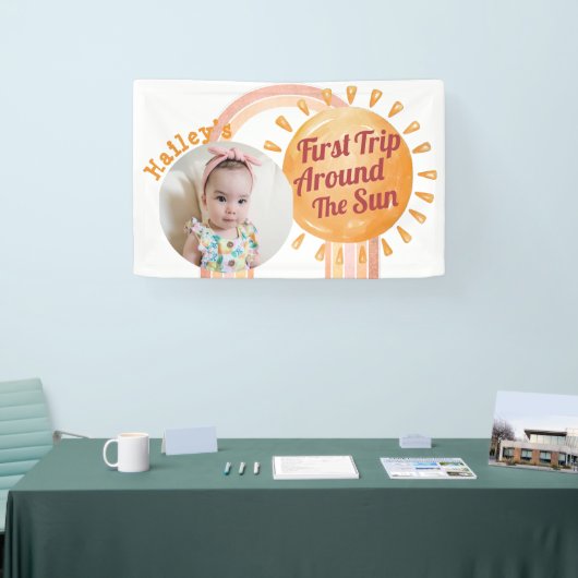 Cute Boho Sun First Birthday Foto Spandoek (Beurs)