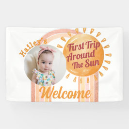 Cute Boho Sun Girls First Birthday Foto Spandoek