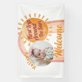 Cute Boho Sun Girls First Birthday Foto Spandoek (Verticaal)