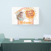 Cute Boho Sun Girls First Birthday Foto Spandoek (Beurs)