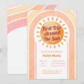 Cute Boho Sun Girls First Birthday Kaart (Voorkant / Achterkant)