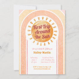 Cute Boho Sun Girls First Birthday Kaart