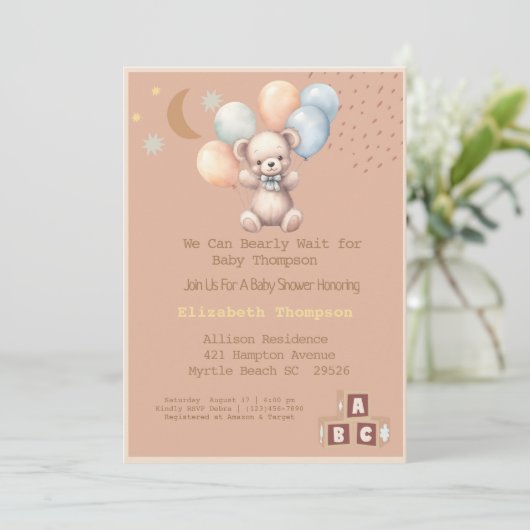 Cute Boho Teddy Bear-Baby shower Kaart (Staand voorkant)