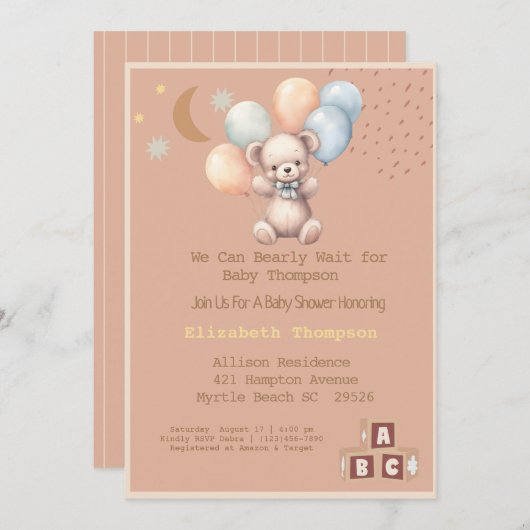 Cute Boho Teddy Bear-Baby shower Kaart (Voorkant / Achterkant)