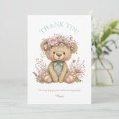 Cute Boho Teddy Bear Birthday Party Bedankkaart (Staand voorkant)