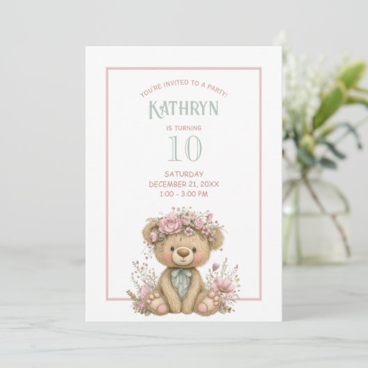 Cute Boho Teddy Bear Birthday Party Kaart (Staand voorkant)