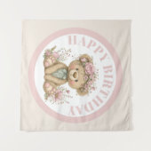 Cute Boho Teddy Bear Birthday Party Wandkleed (Voorkant (horizontaal))