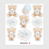 Cute Boho Teddy Bear met Pastel Blue Balloon Sticker (Vel)