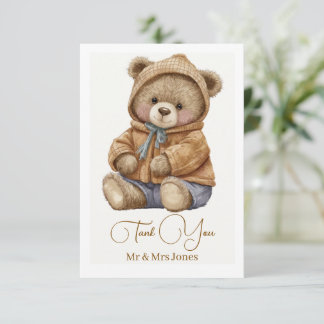 Cute Boho Teddybeer Babyshower Bedankkaart